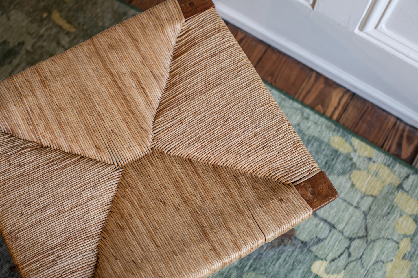 Rush Seat Wooden Stool in the Manner of George Nakashima