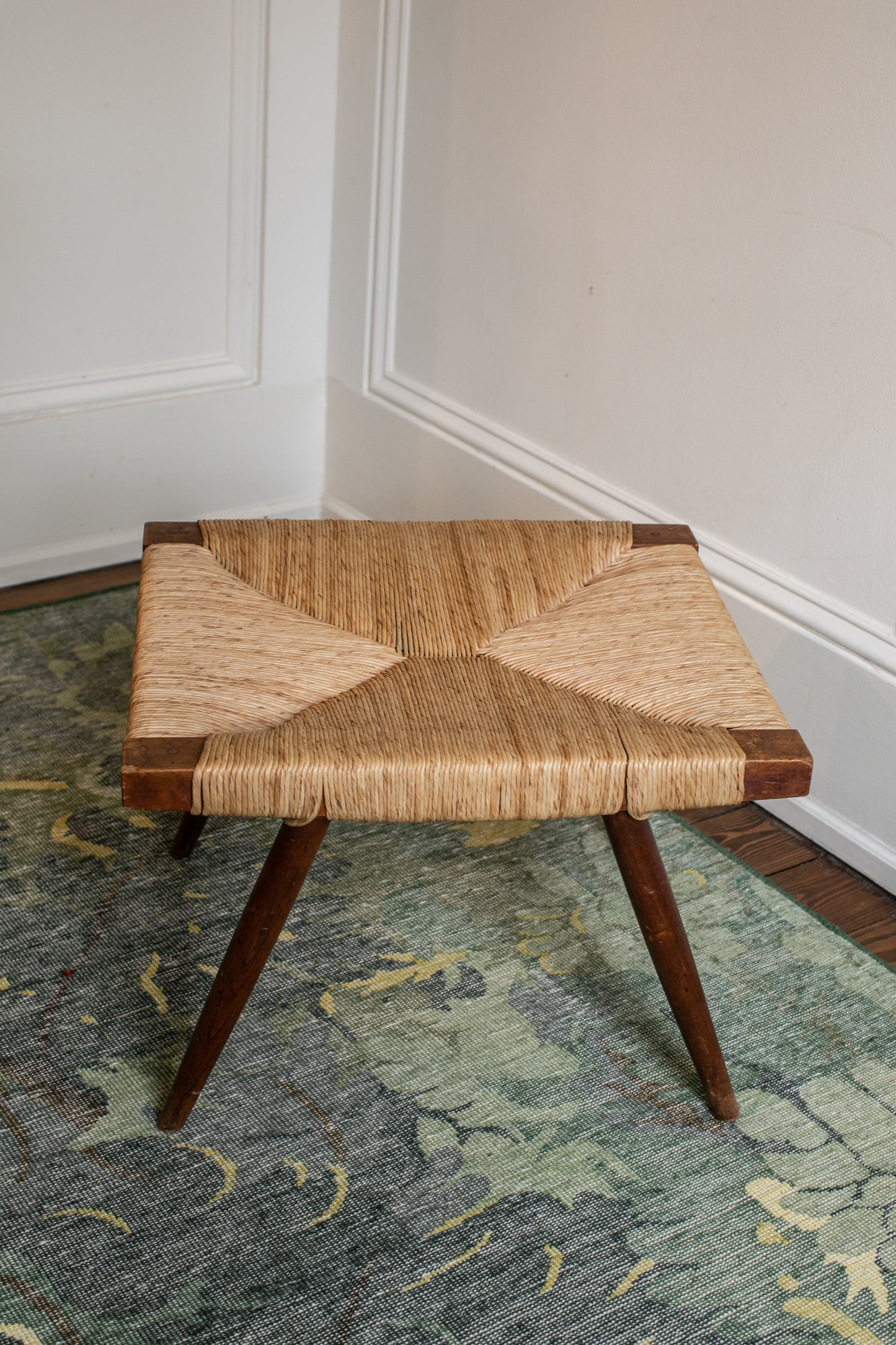 Rush Seat Wooden Stool in the Manner of George Nakashima
