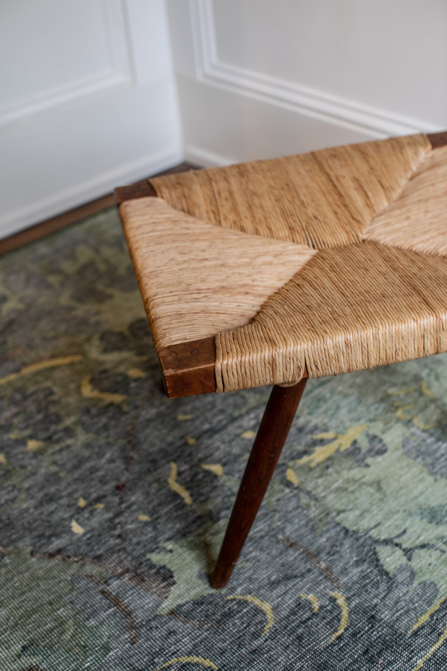 Rush Seat Wooden Stool in the Manner of George Nakashima
