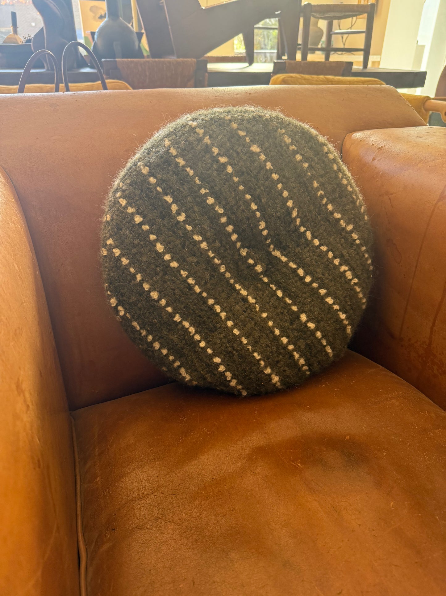 Epidote & White Chalk Stripe Circular Pillow