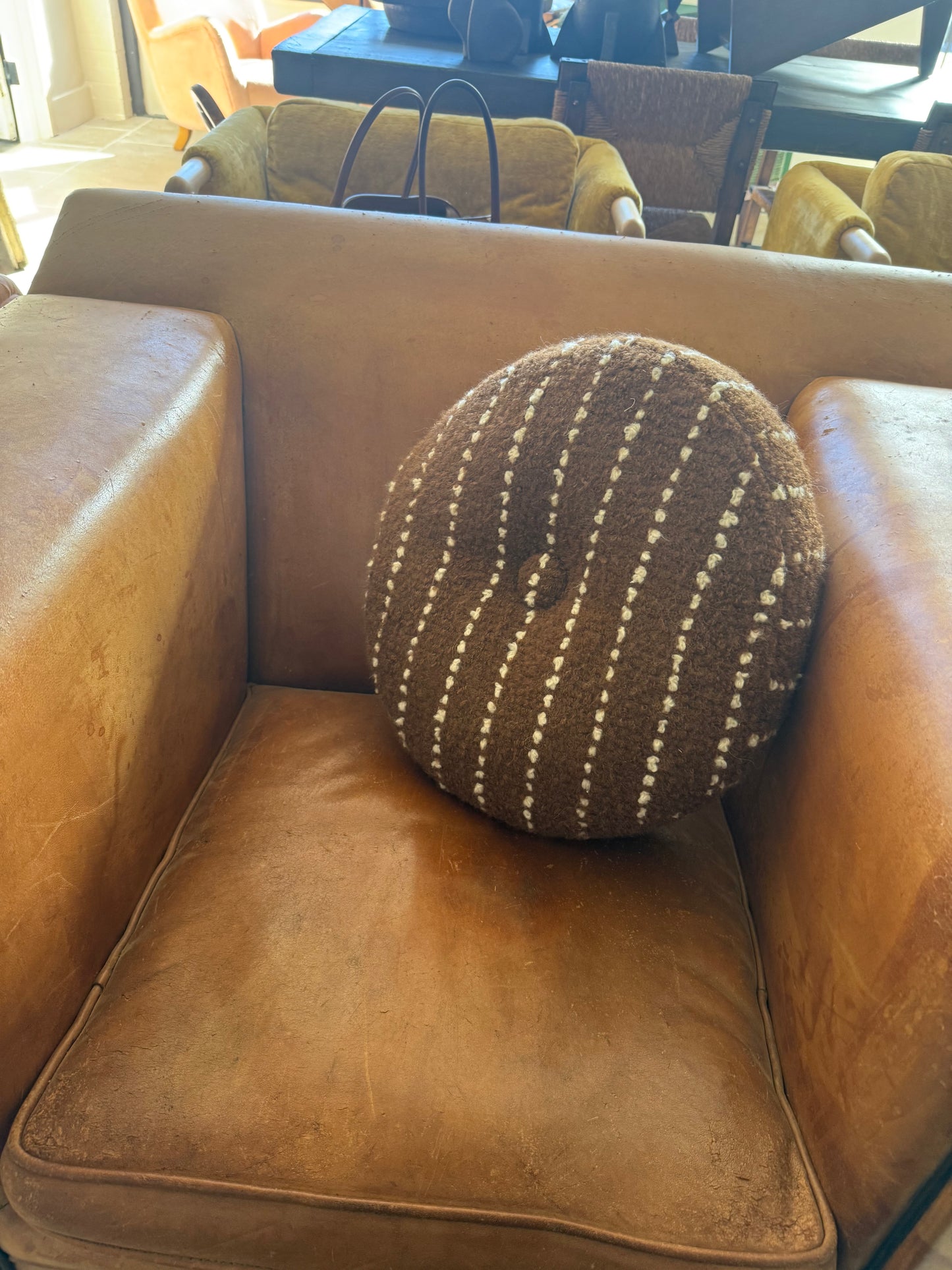 Cinnabar & White Chalk Stripe Circular Pillow