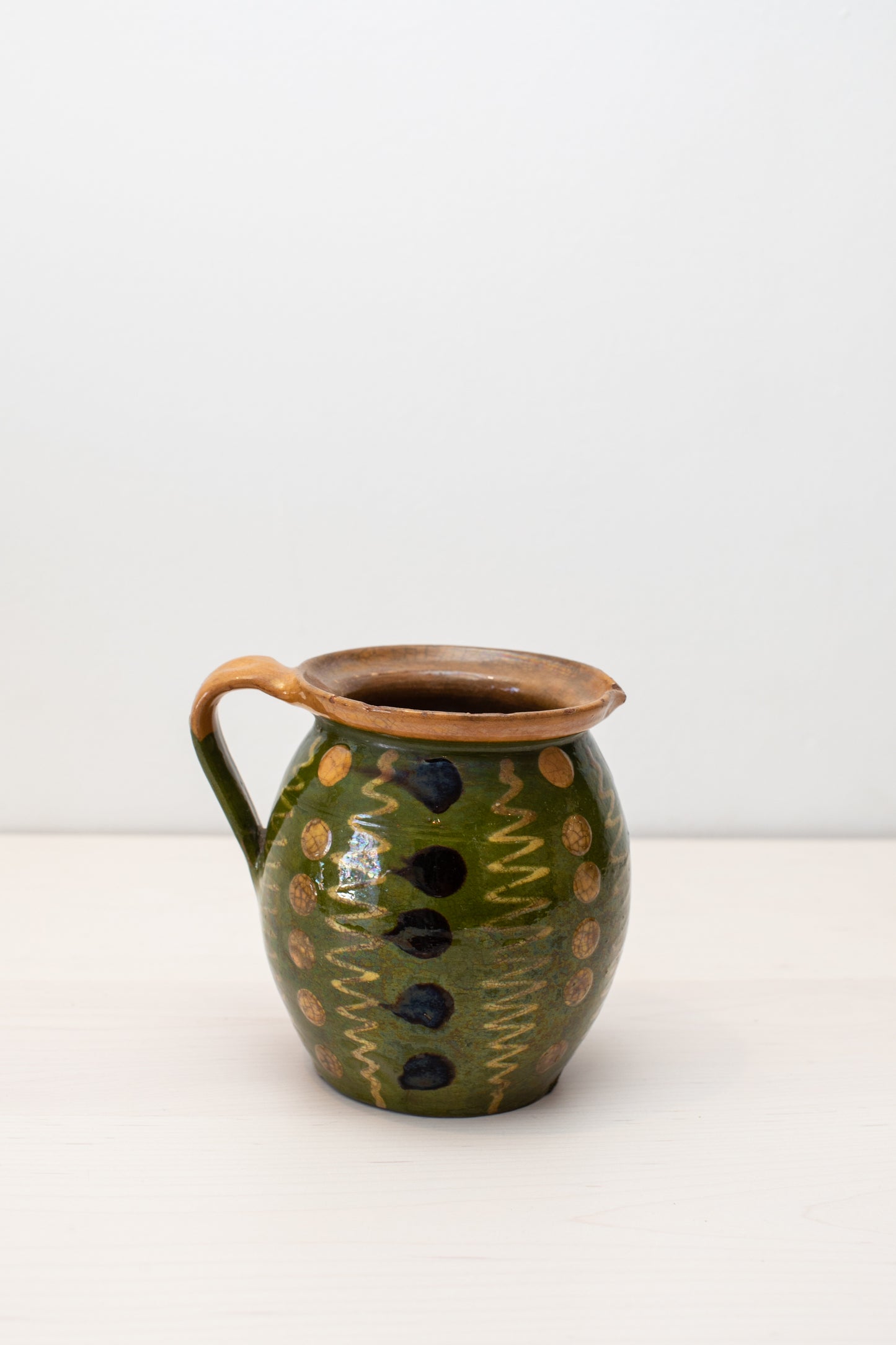 Vintage French Green Glazed Ceramic Pitcher