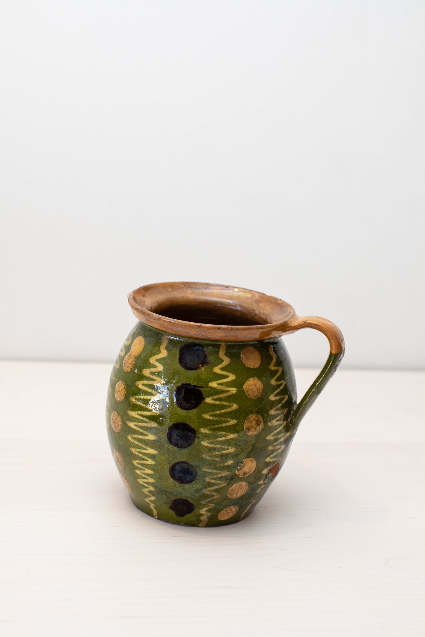 Vintage French Green Glazed Ceramic Pitcher