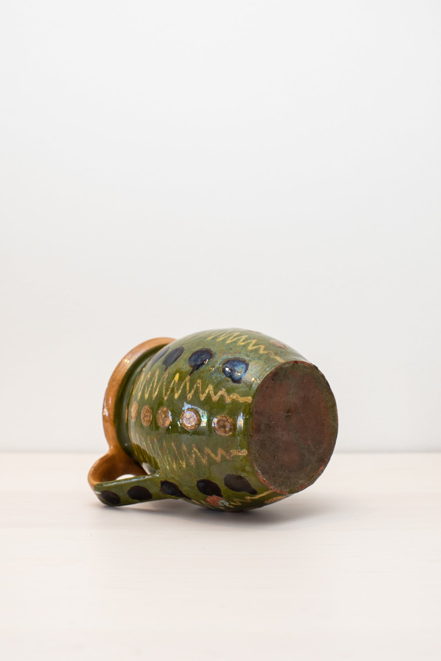 Vintage French Green Glazed Ceramic Pitcher