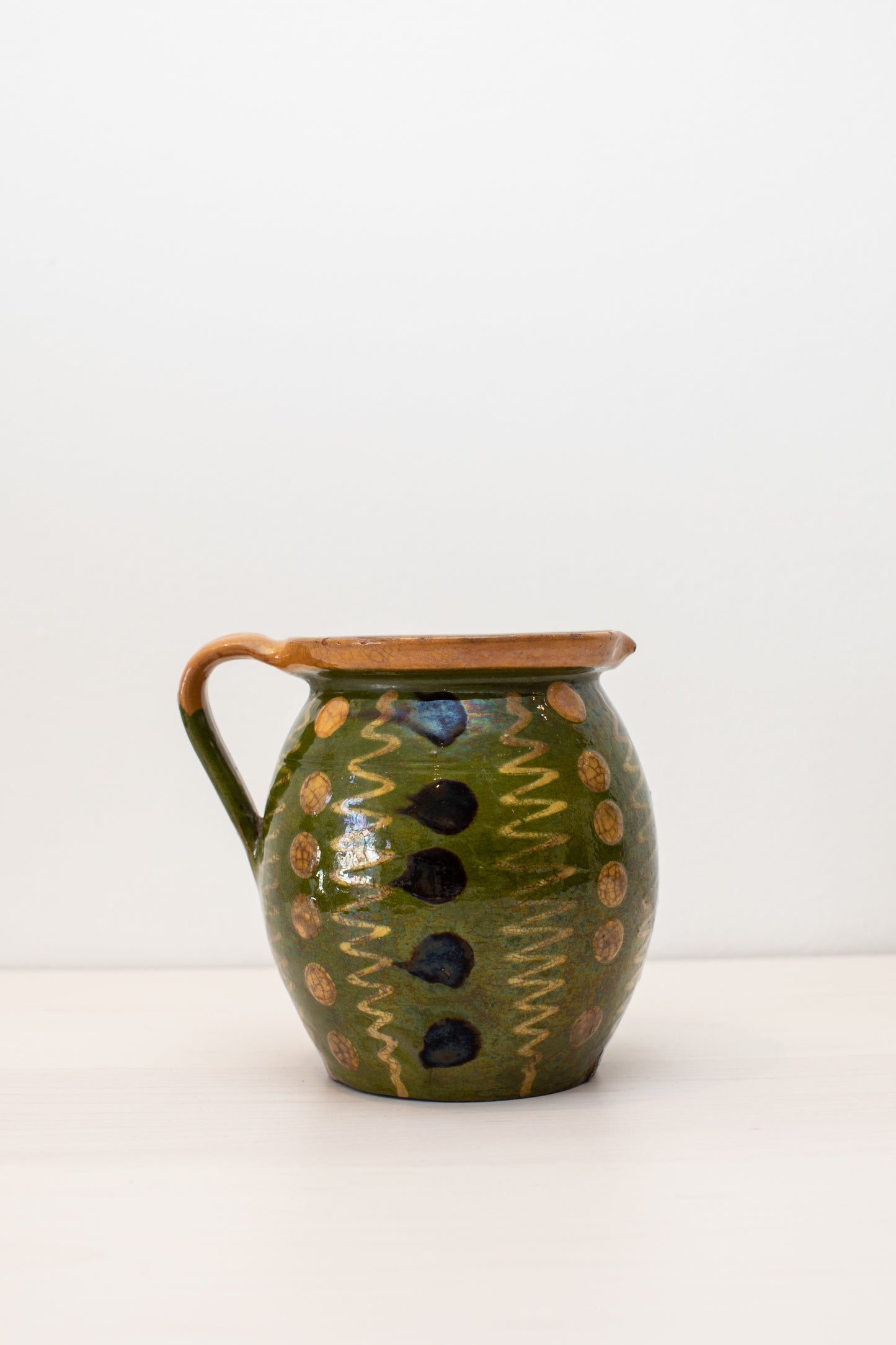 Vintage French Green Glazed Ceramic Pitcher