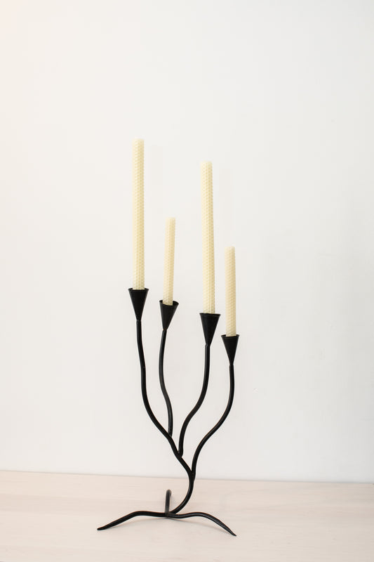 Mid Century Modern Black Metal Candelabra