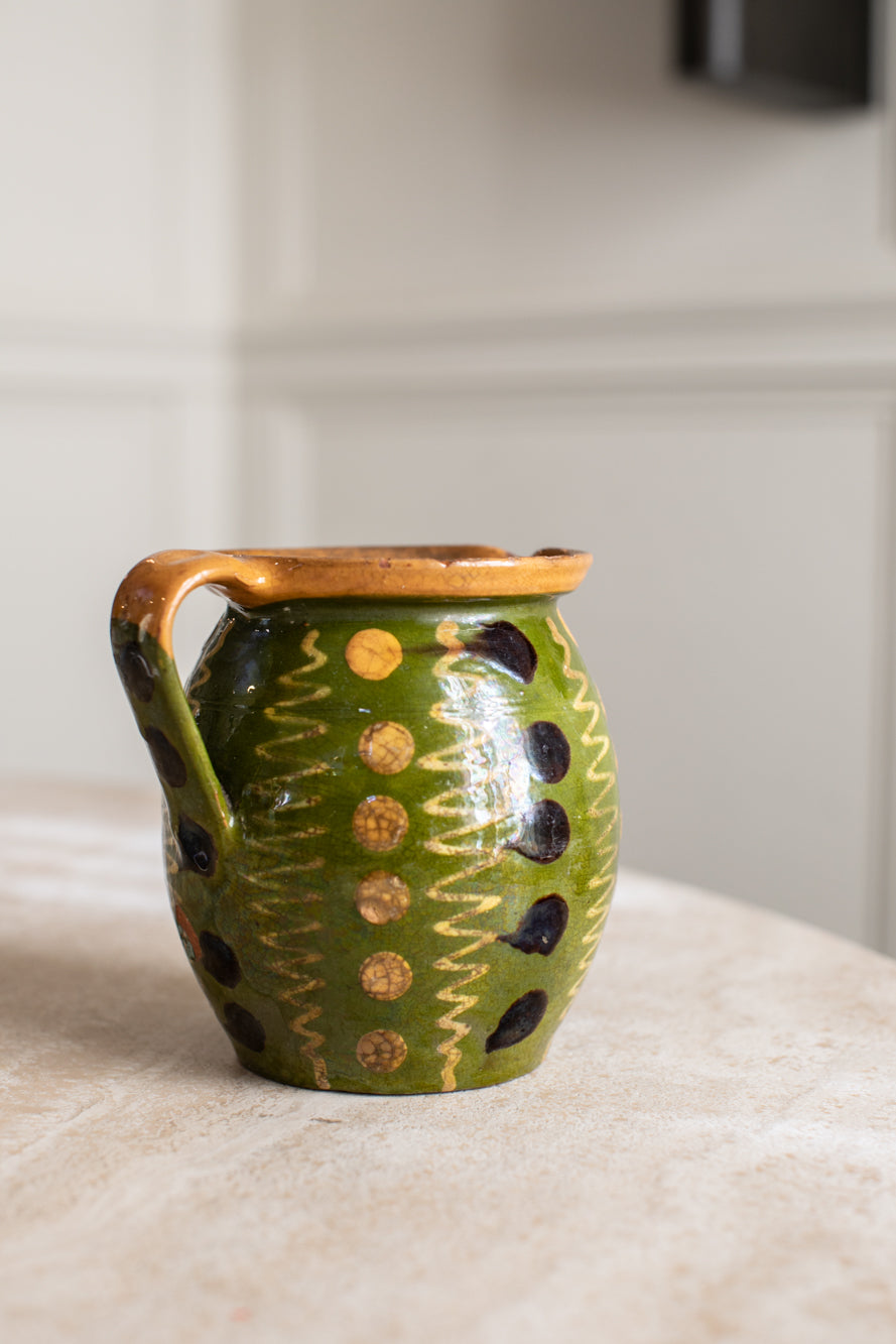 Vintage French Green Glazed Ceramic Pitcher