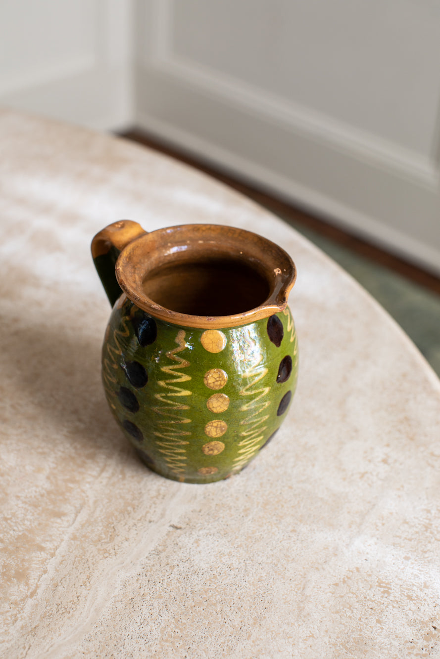 Vintage French Green Glazed Ceramic Pitcher