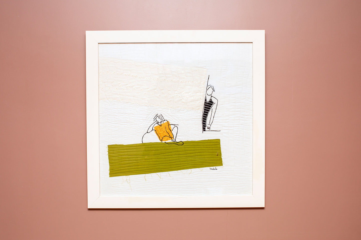 "She Doesn't Know He Loves Her" Quilted Thread Painting by Mabelin Castellanos