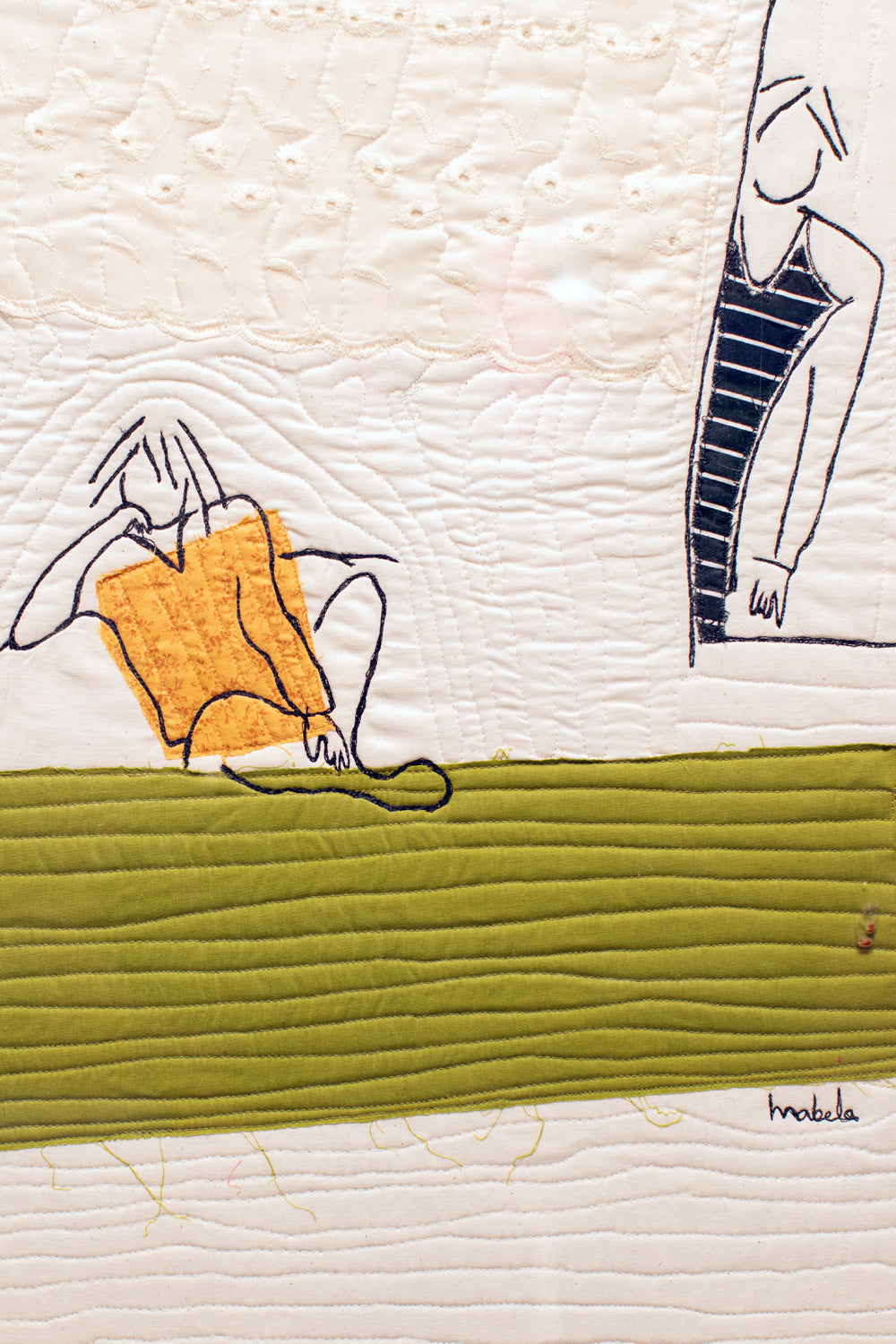 "She Doesn't Know He Loves Her" Quilted Thread Painting by Mabelin Castellanos