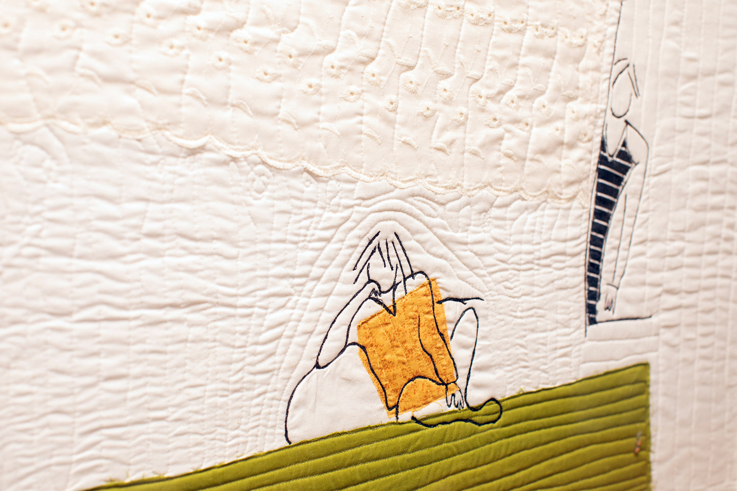 "She Doesn't Know He Loves Her" Quilted Thread Painting by Mabelin Castellanos