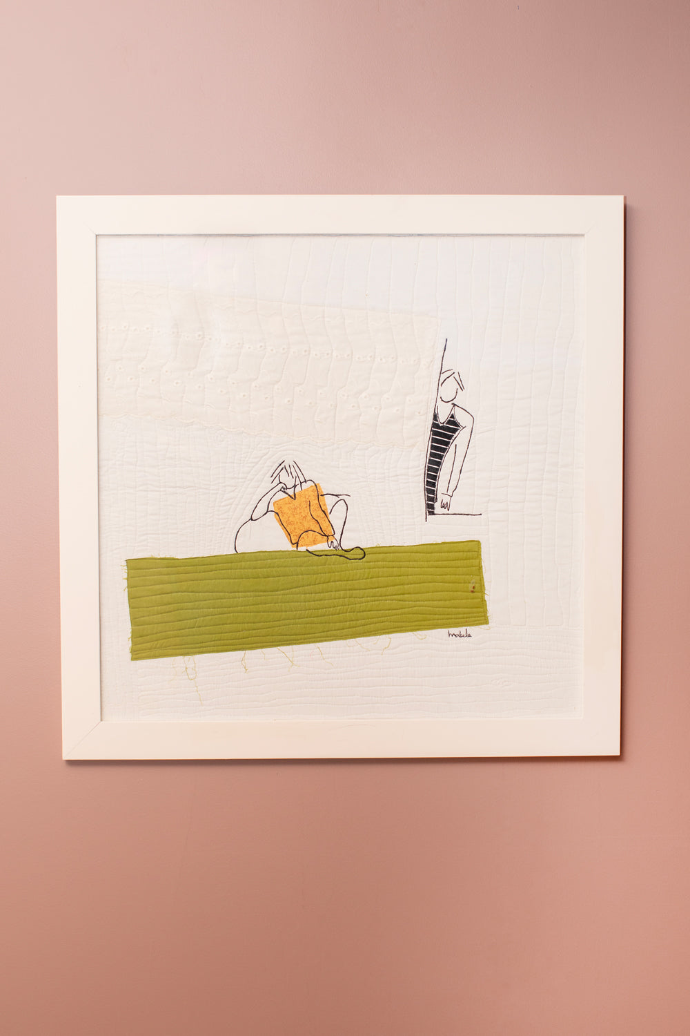 "She Doesn't Know He Loves Her" Quilted Thread Painting by Mabelin Castellanos