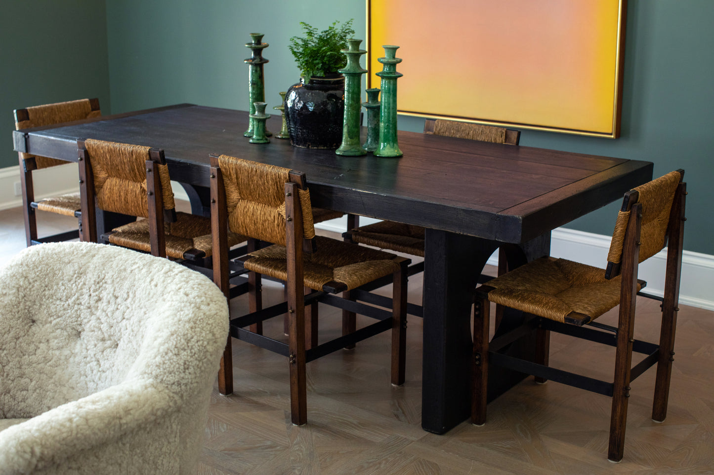 Dark Wood Vintage Slab Dining Table