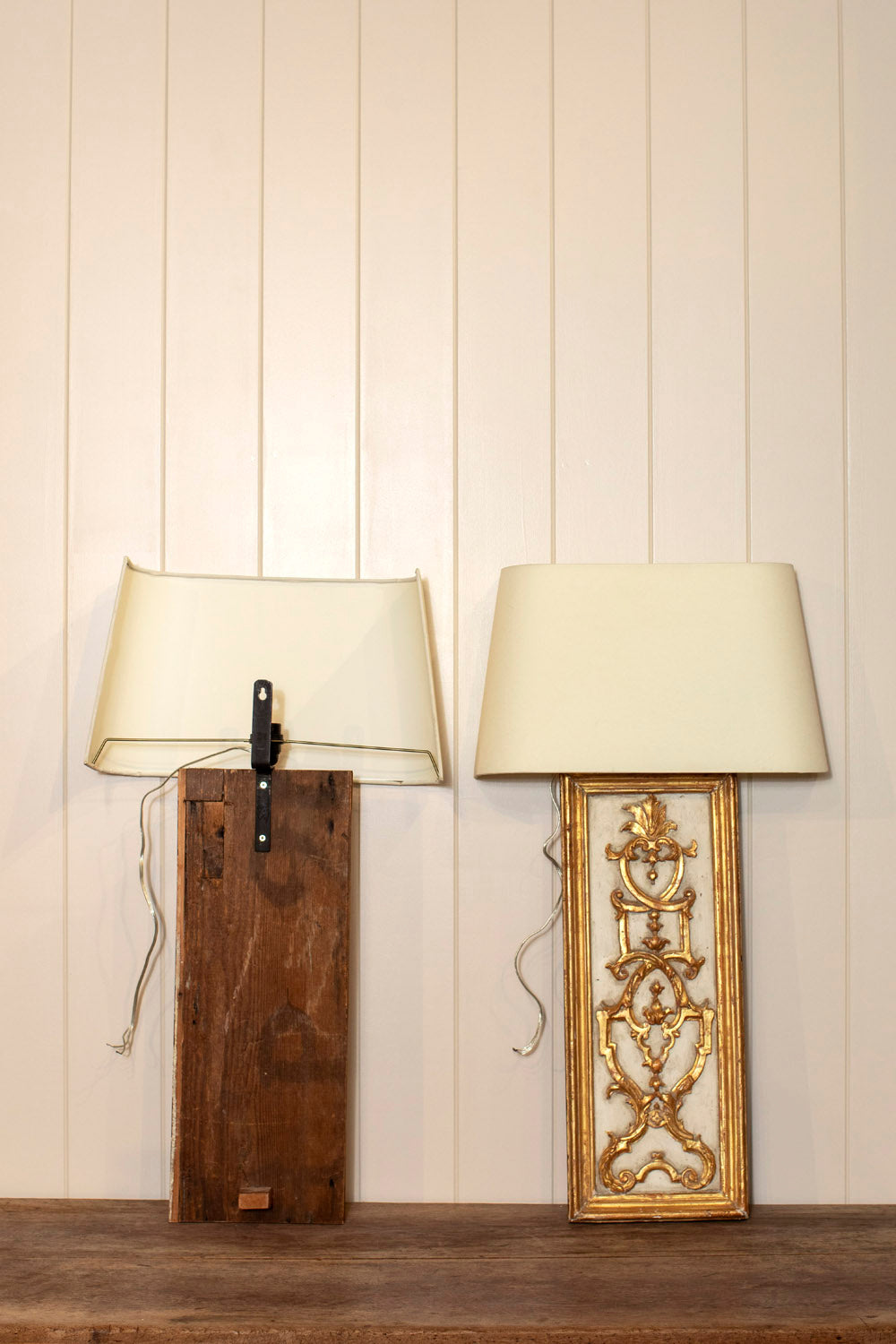 Gilded Gold and White Wood Wall Sconces