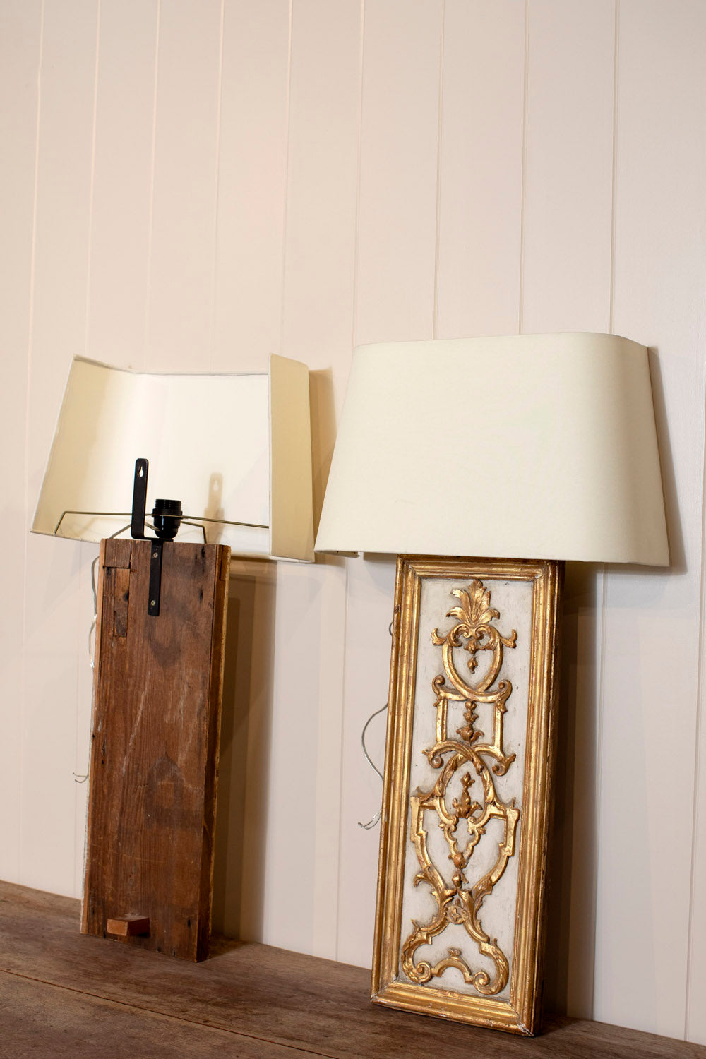 Gilded Gold and White Wood Wall Sconces