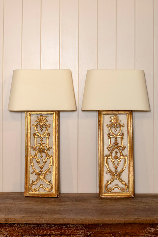 Gilded Gold and White Wood Wall Sconces