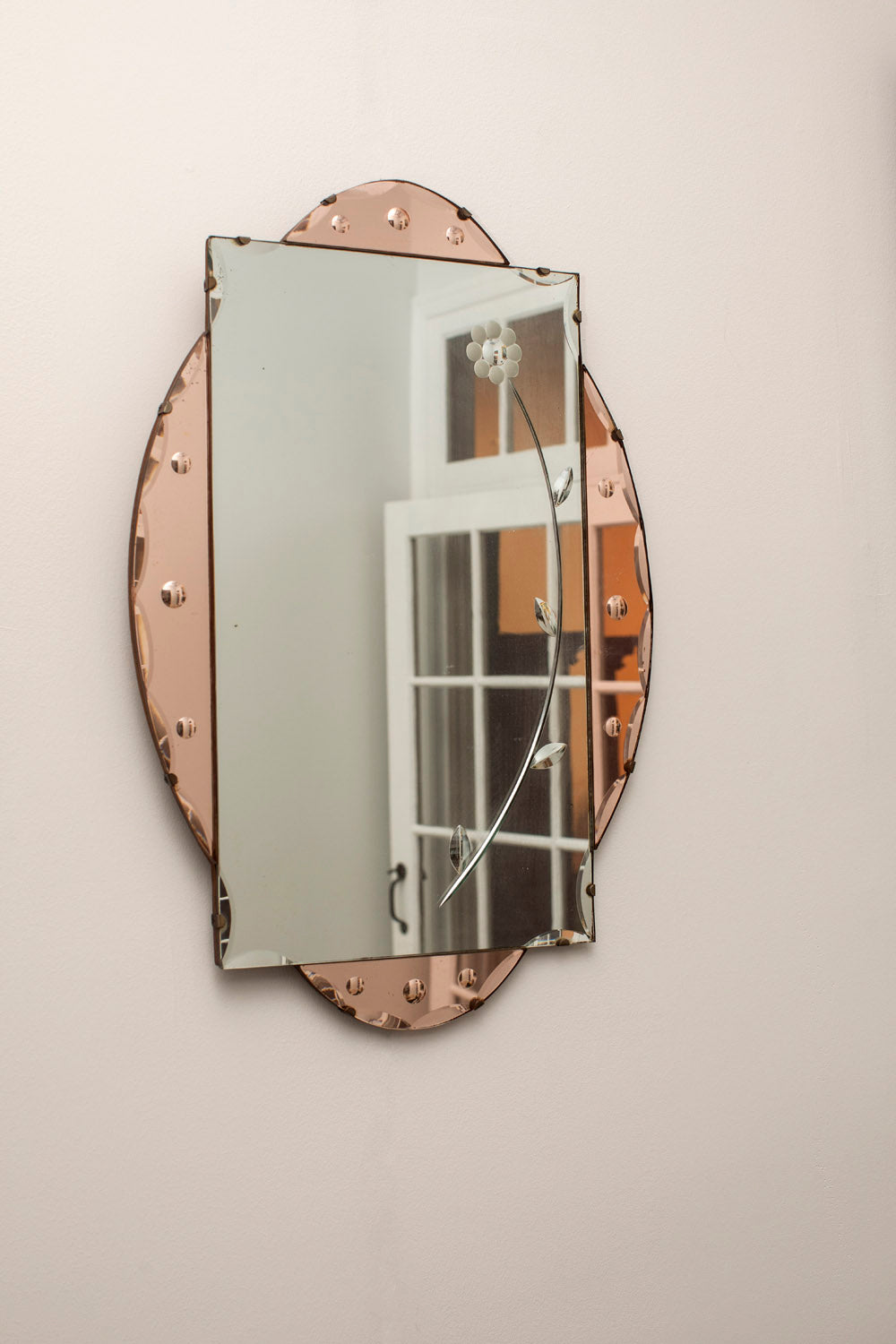 Floral Scalloped Pink Glass Mirror