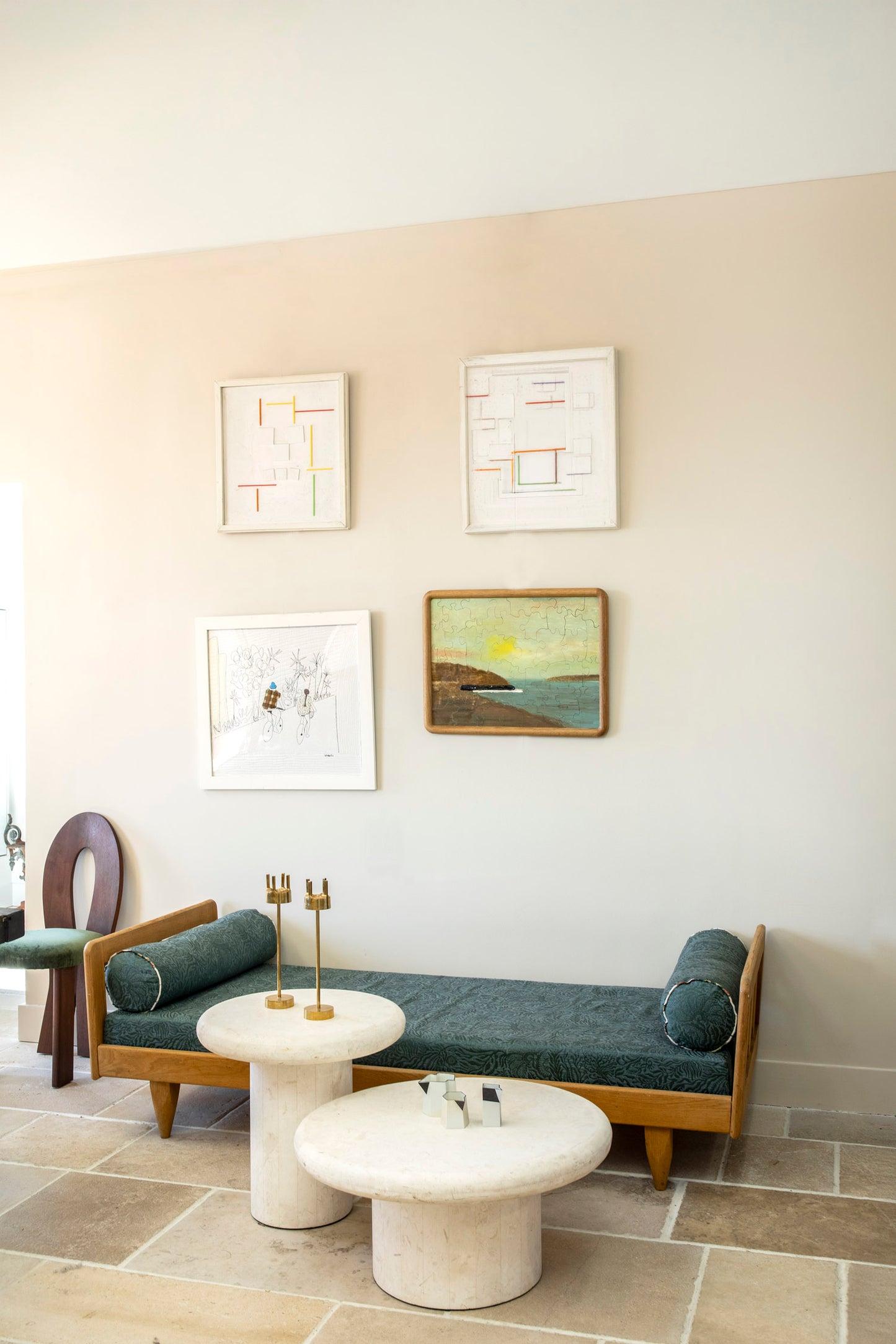 Guillerme et Chambron Daybed in Zak and Fox Peacock Blue Fabric