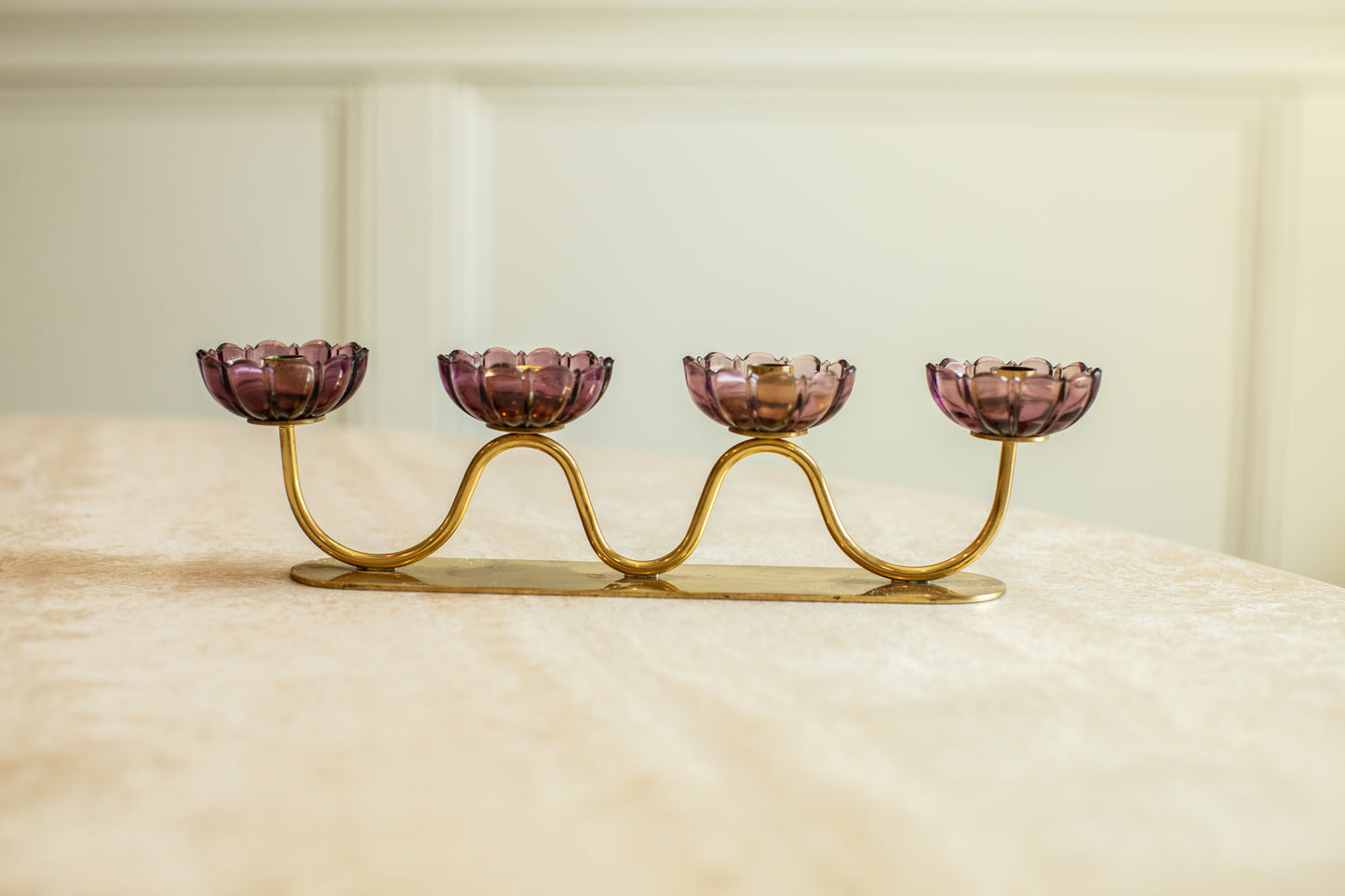 Ystad Metall Brass Four-Armed Purple Candlestick Holder