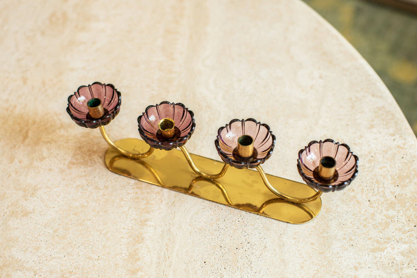 Ystad Metall Brass Four-Armed Purple Candlestick Holder