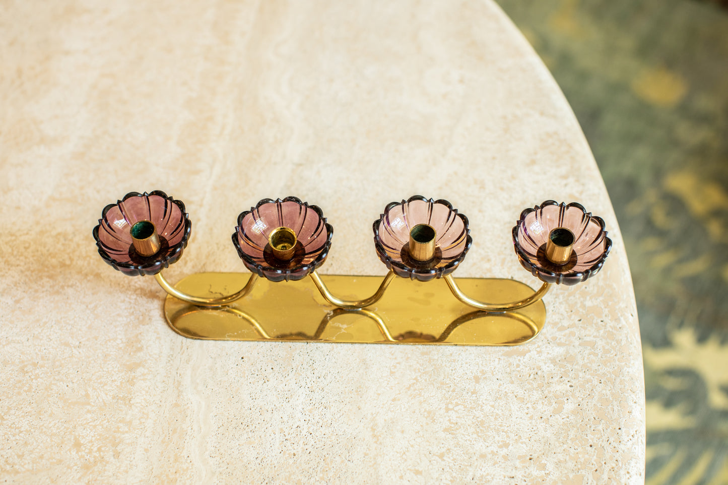 Ystad Metall Brass Four-Armed Purple Candlestick Holder