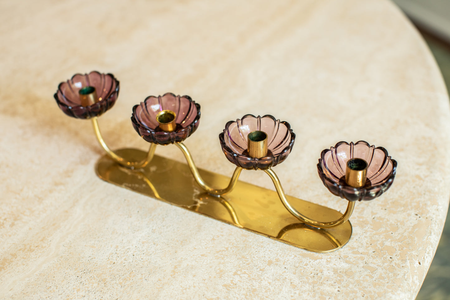 Ystad Metall Brass Four-Armed Purple Candlestick Holder