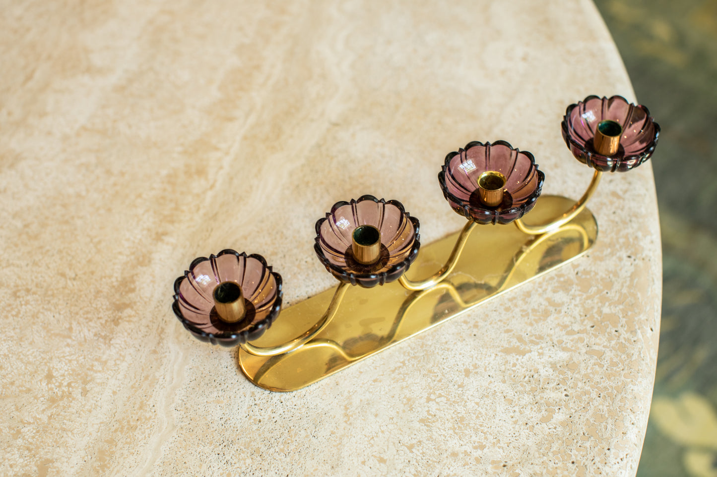 Ystad Metall Brass Four-Armed Purple Candlestick Holder