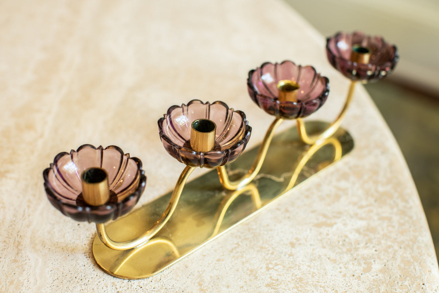 Ystad Metall Brass Four-Armed Purple Candlestick Holder