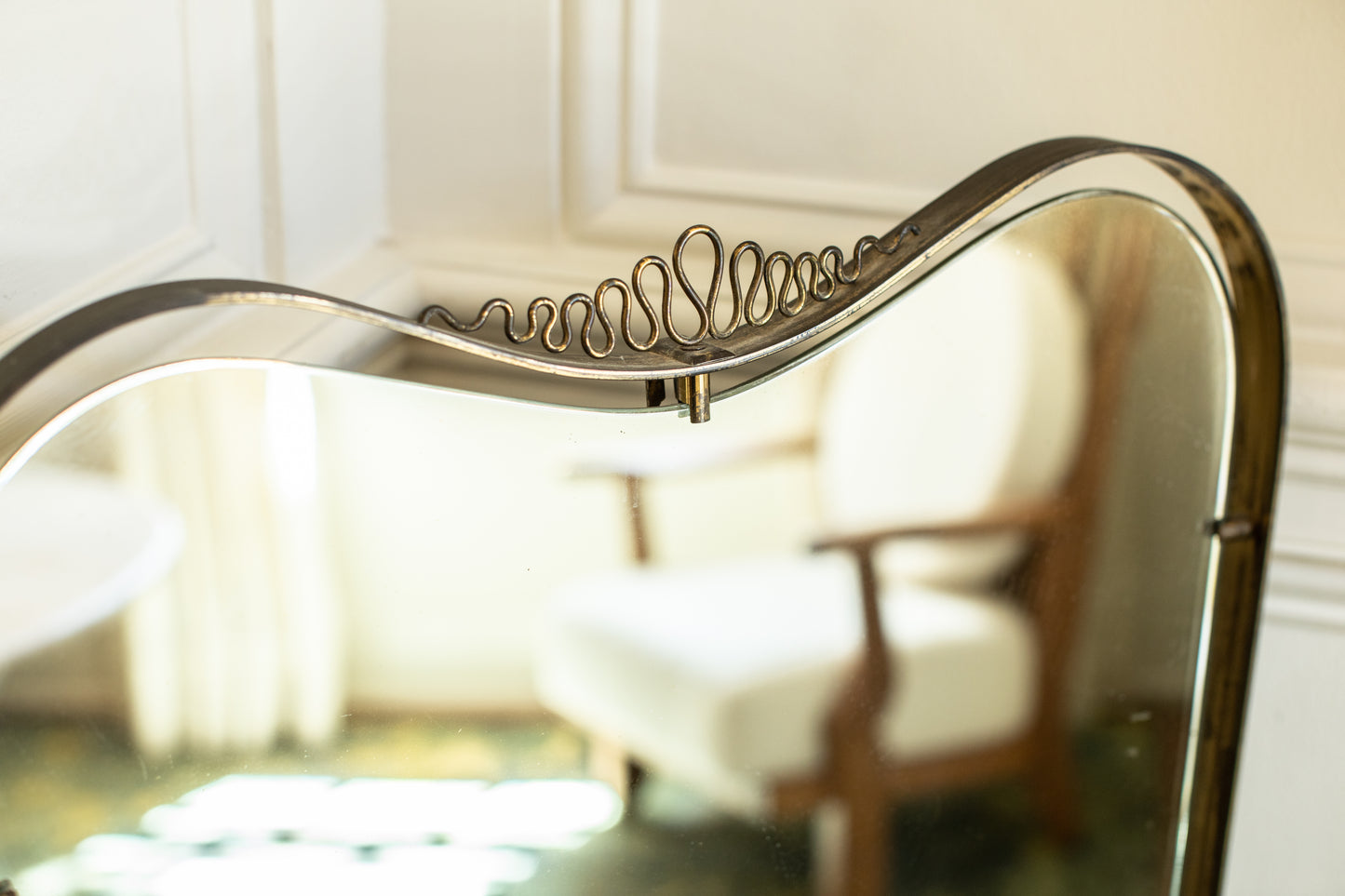 Floating Brass Frame Mirror in the Manner of Gio Ponti