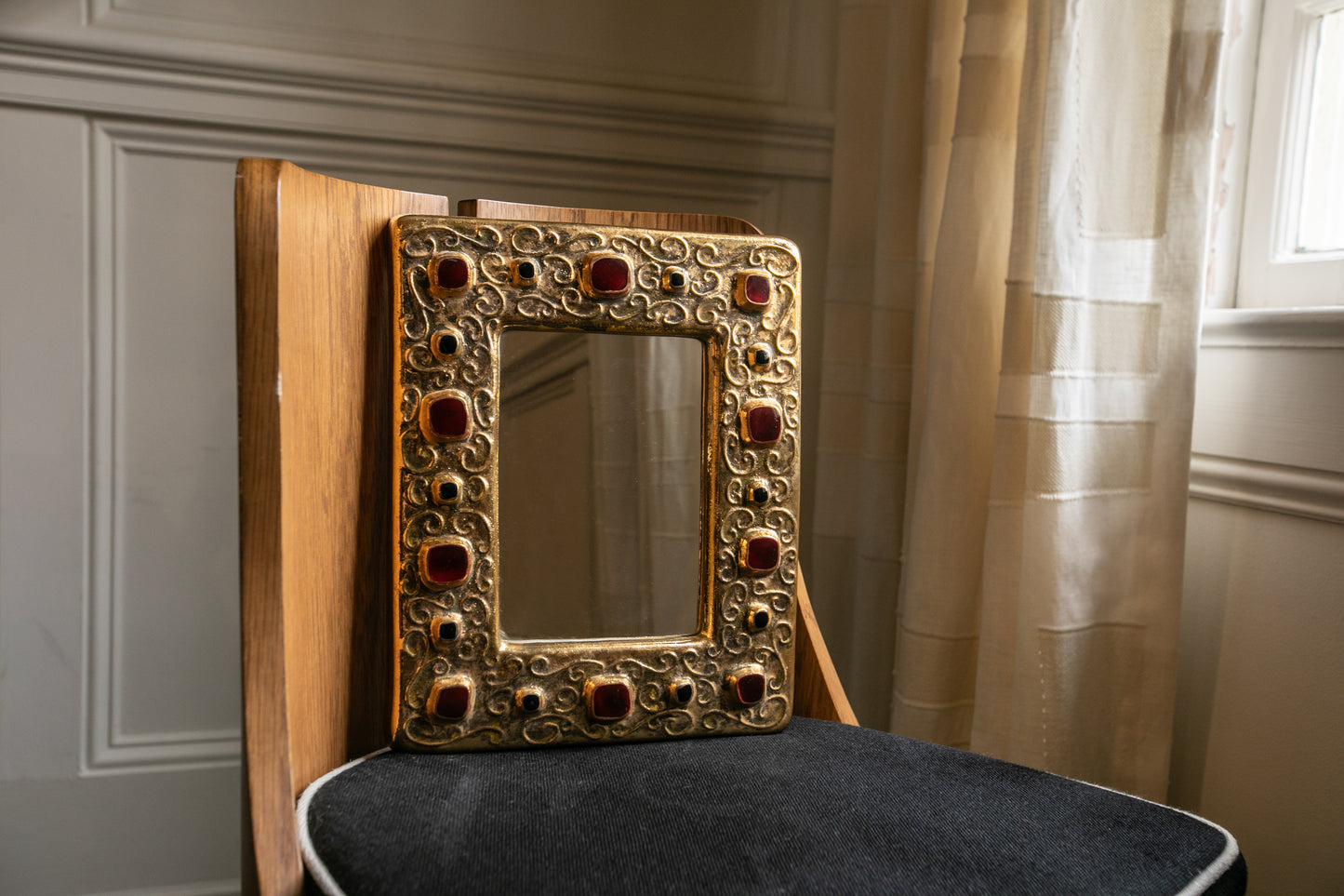 Gold, Red & Black Francois Lembo Jeweled Mirror