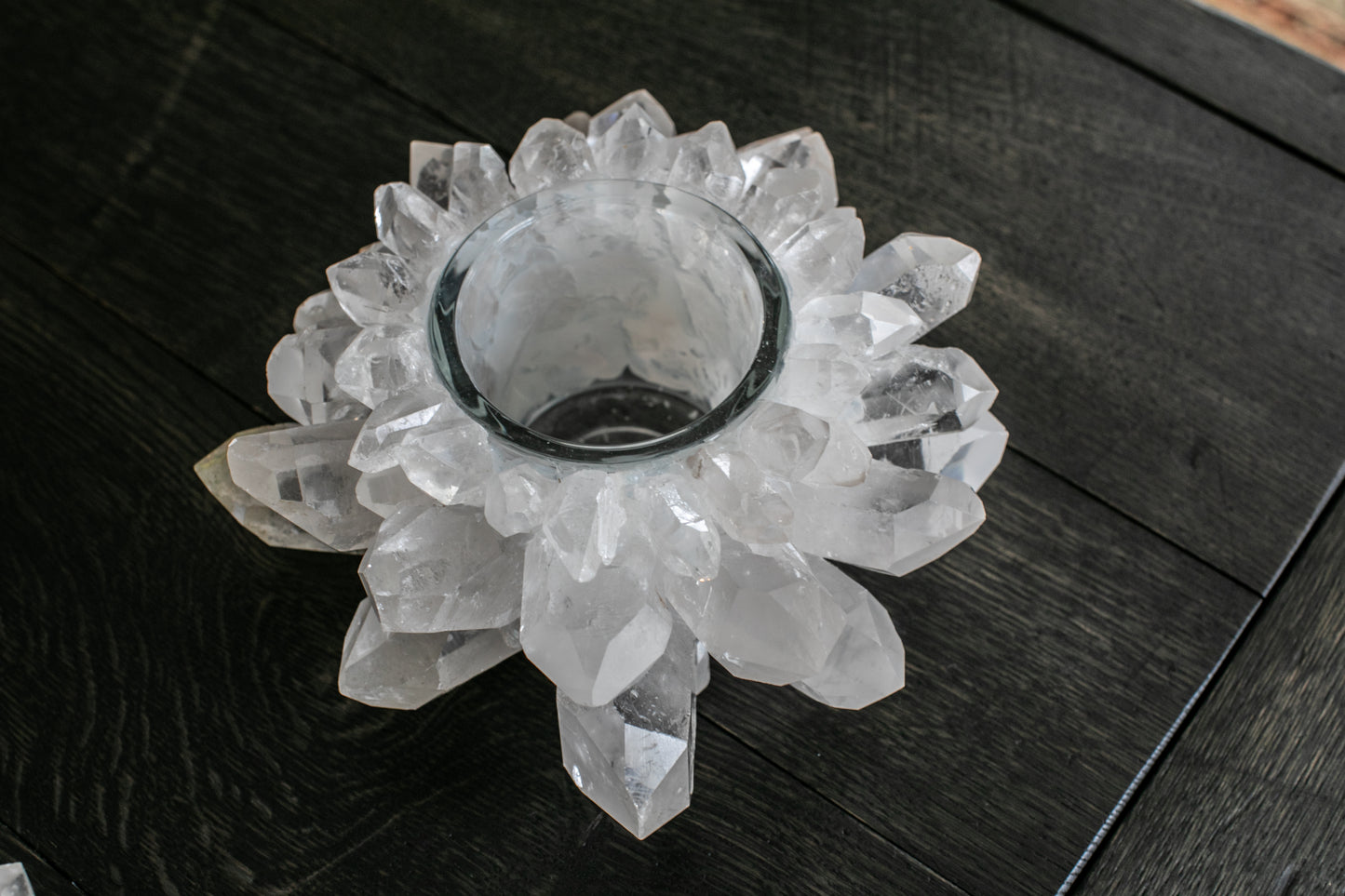 Handmade Brazilian Rock Crystal Quartz Candle Holder