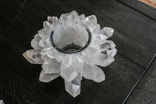 Handmade Brazilian Rock Crystal Quartz Candle Holders