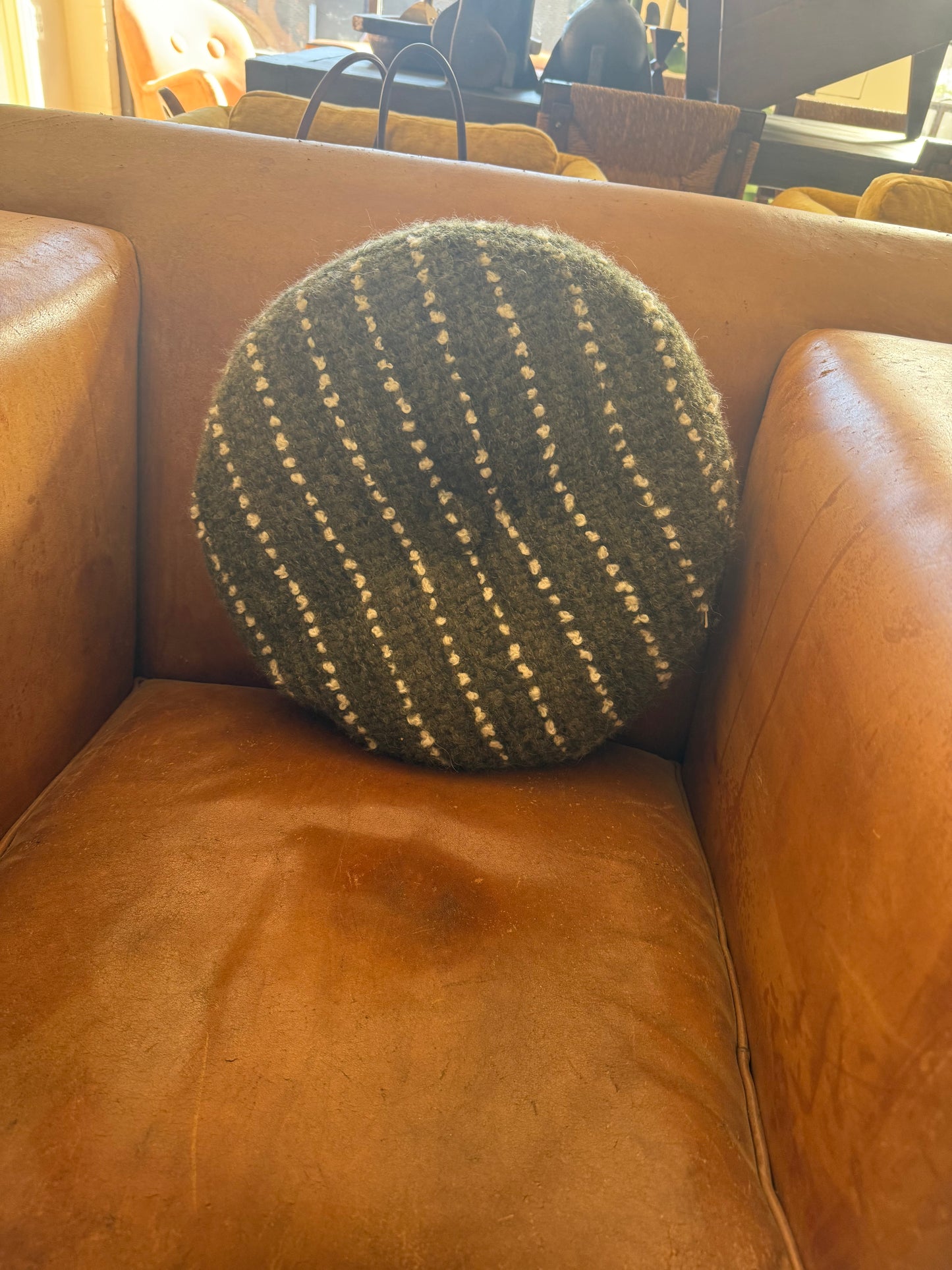 Epidote & White Chalk Stripe Circular Pillow