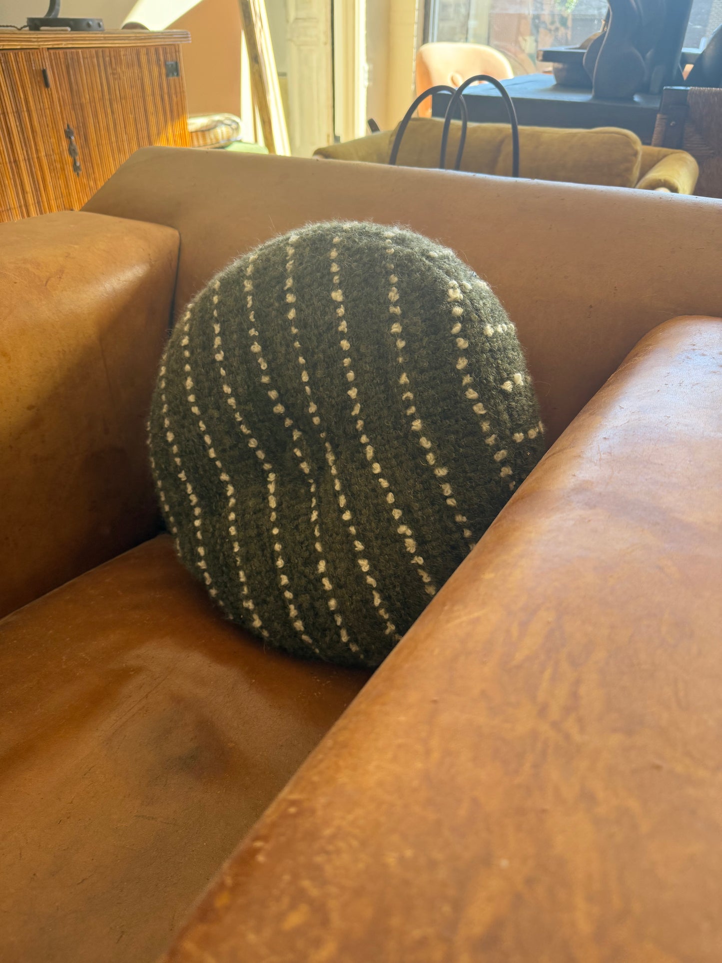 Epidote & White Chalk Stripe Circular Pillow