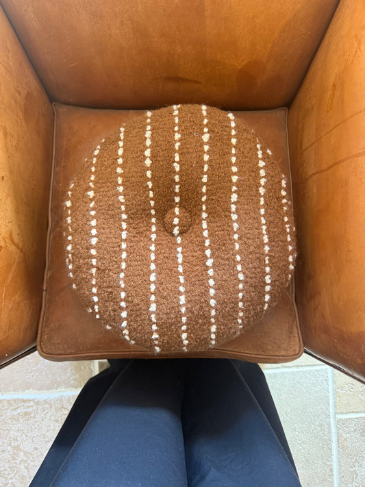 Cinnabar & White Chalk Stripe Circular Pillow