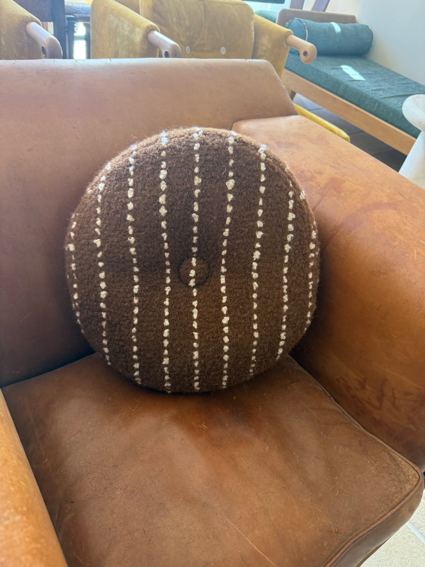 Cinnabar & White Chalk Stripe Circular Pillow