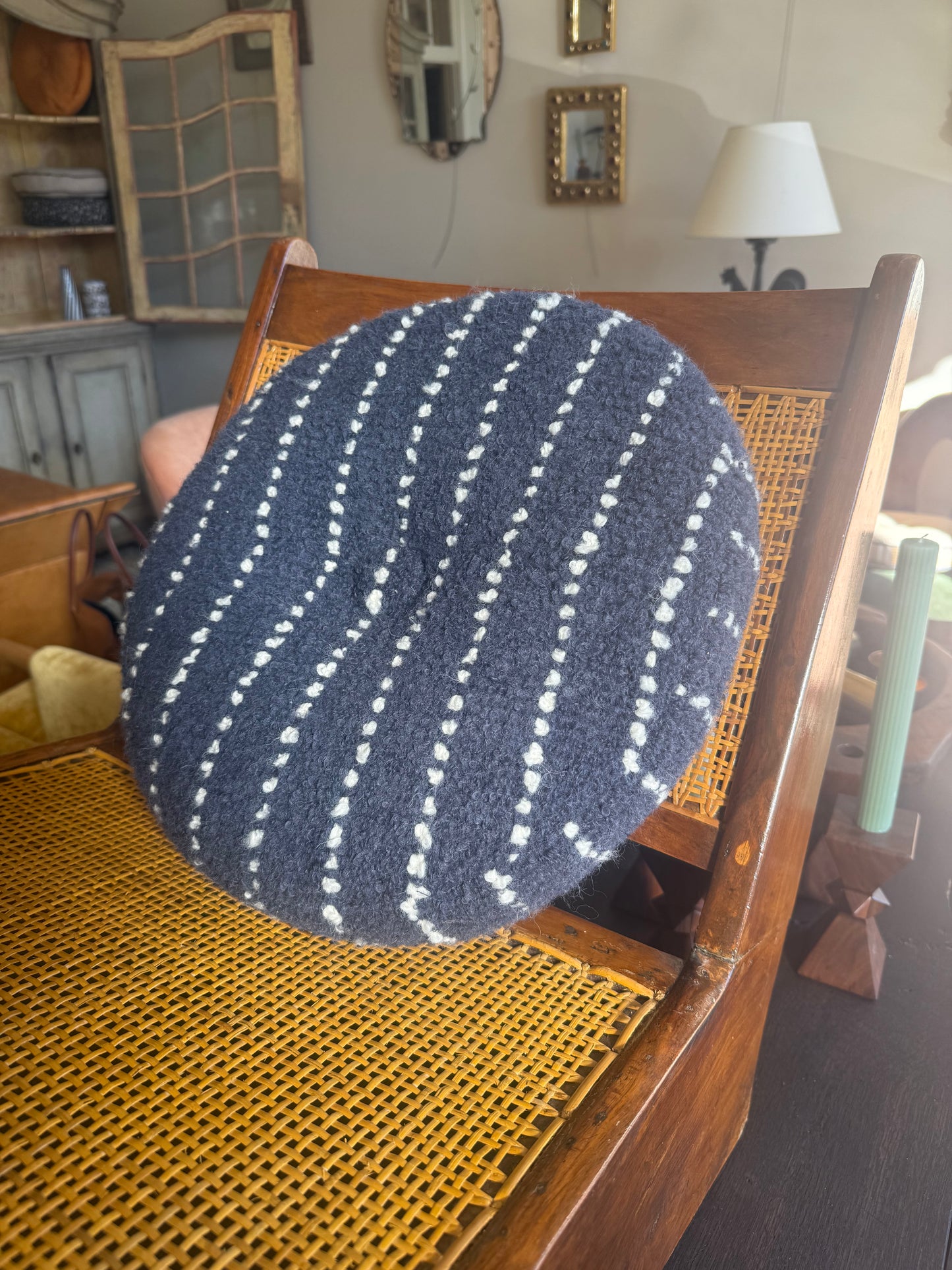 Ink & White Chalk Stripe Circular Pillow