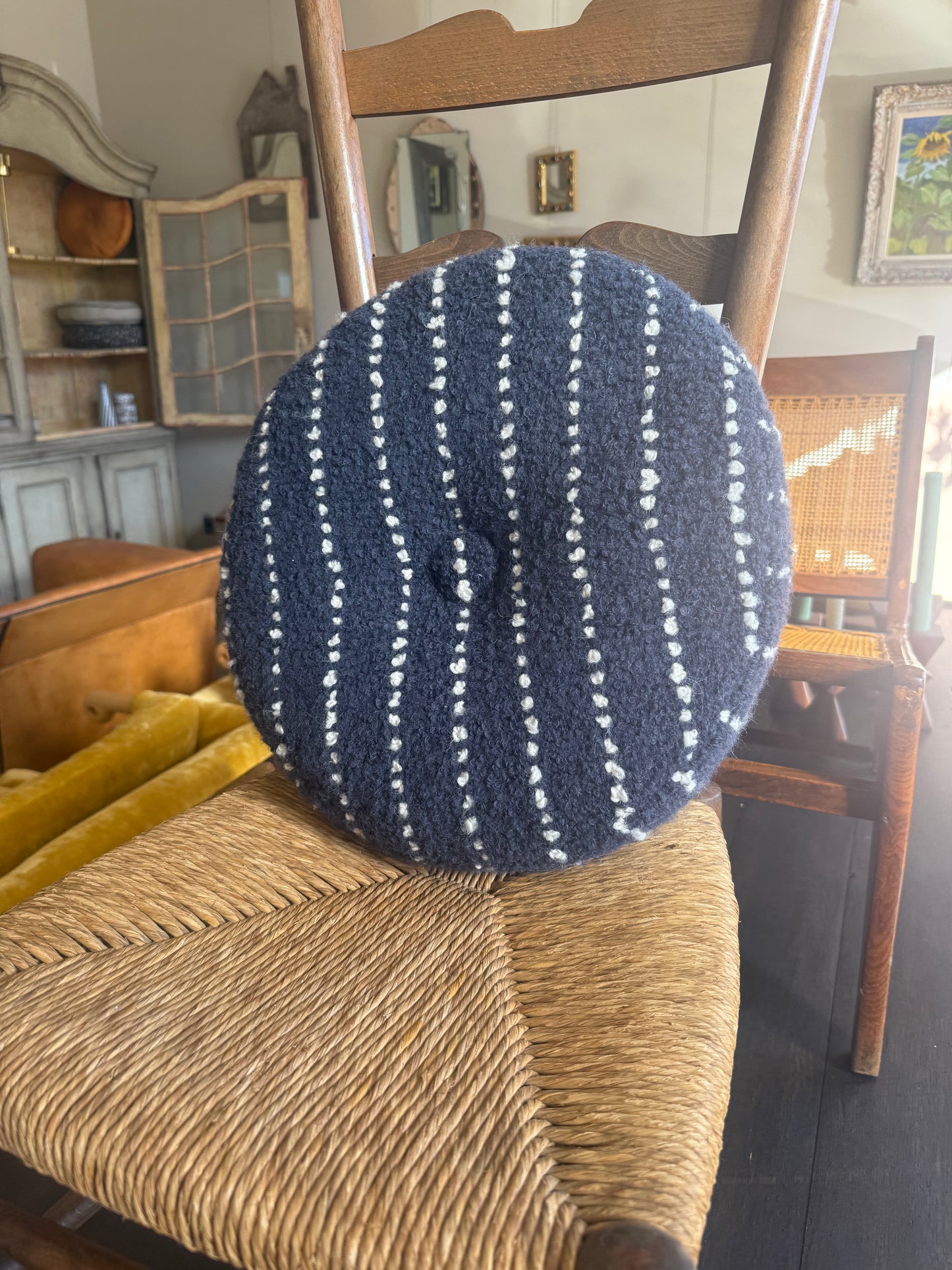 Ink & White Chalk Stripe Circular Pillow