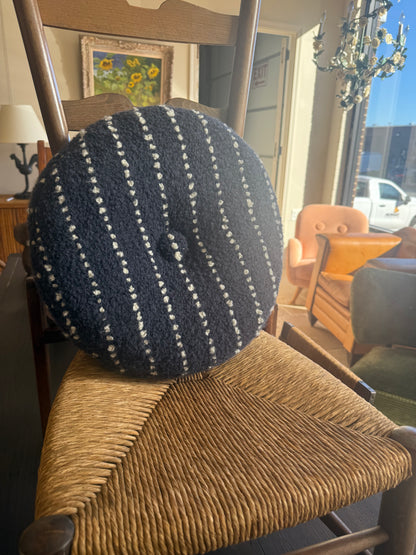 Ink & White Chalk Stripe Circular Pillow