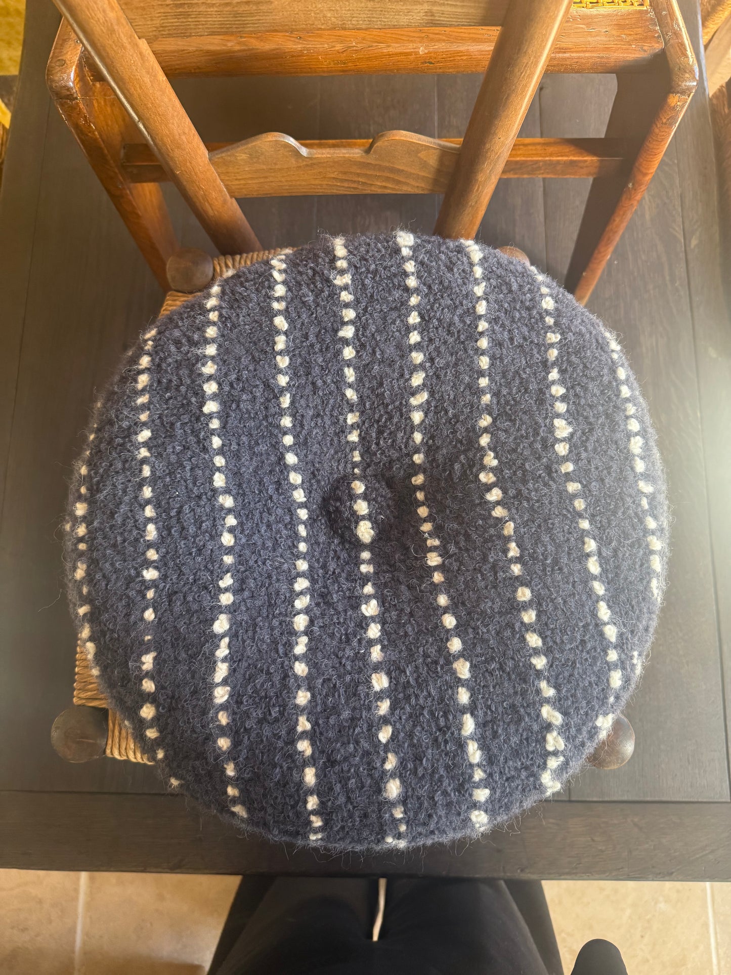 Ink & White Chalk Stripe Circular Pillow