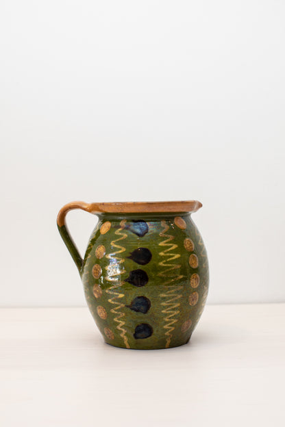 Vintage French Green Glazed Ceramic Pitcher
