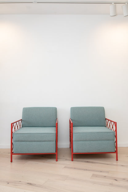 Painted Iron & Brass Club Chairs in the Manner of Jean Royere