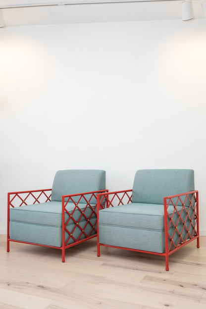 Painted Iron & Brass Club Chairs in the Manner of Jean Royere