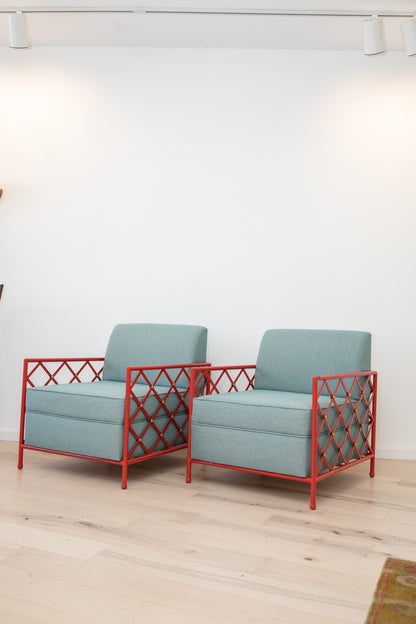 Painted Iron & Brass Club Chairs in the Manner of Jean Royere