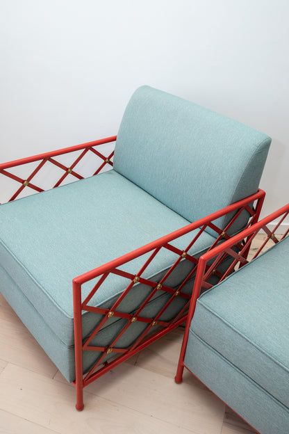 Painted Iron & Brass Club Chairs in the Manner of Jean Royere
