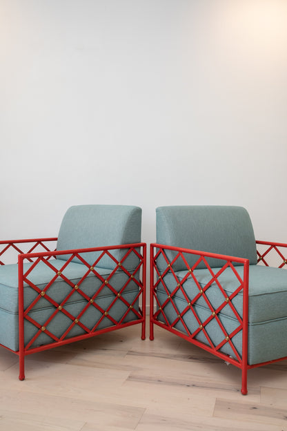 Painted Iron & Brass Club Chairs in the Manner of Jean Royere