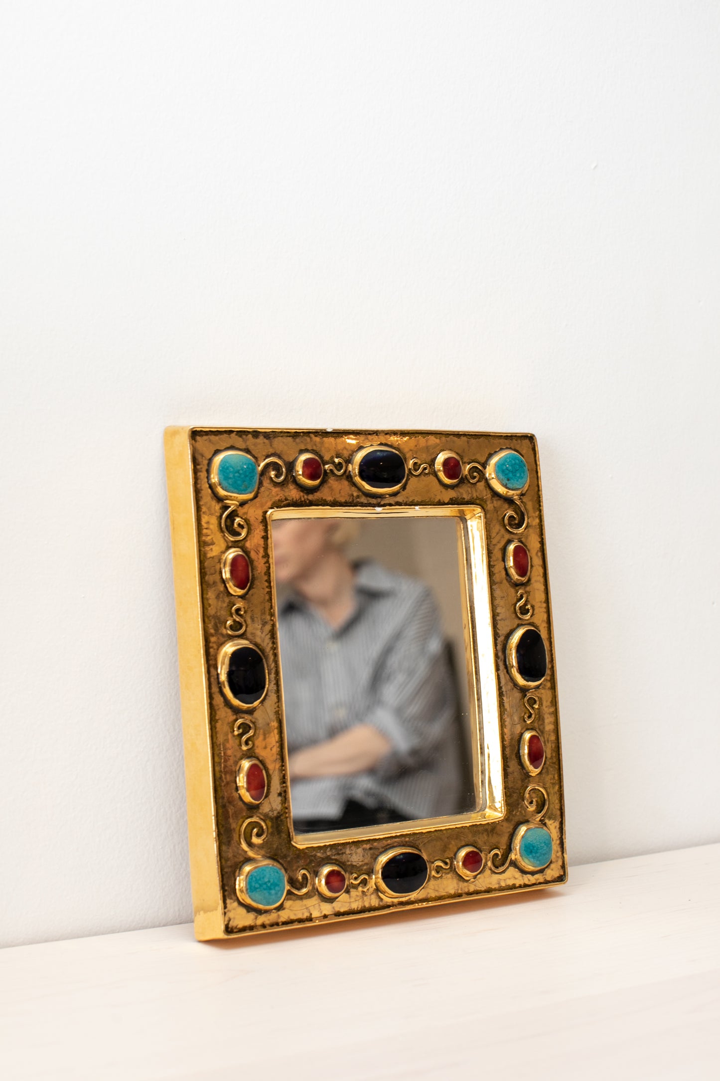 Turquoise, Red & Black Francois Lembo Jeweled Mirror