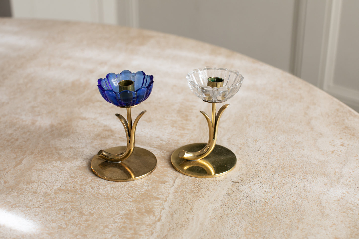 Ystad Metall Art Glass Flower Candlesticks