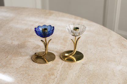 Ystad Metall Art Glass Flower Candlesticks