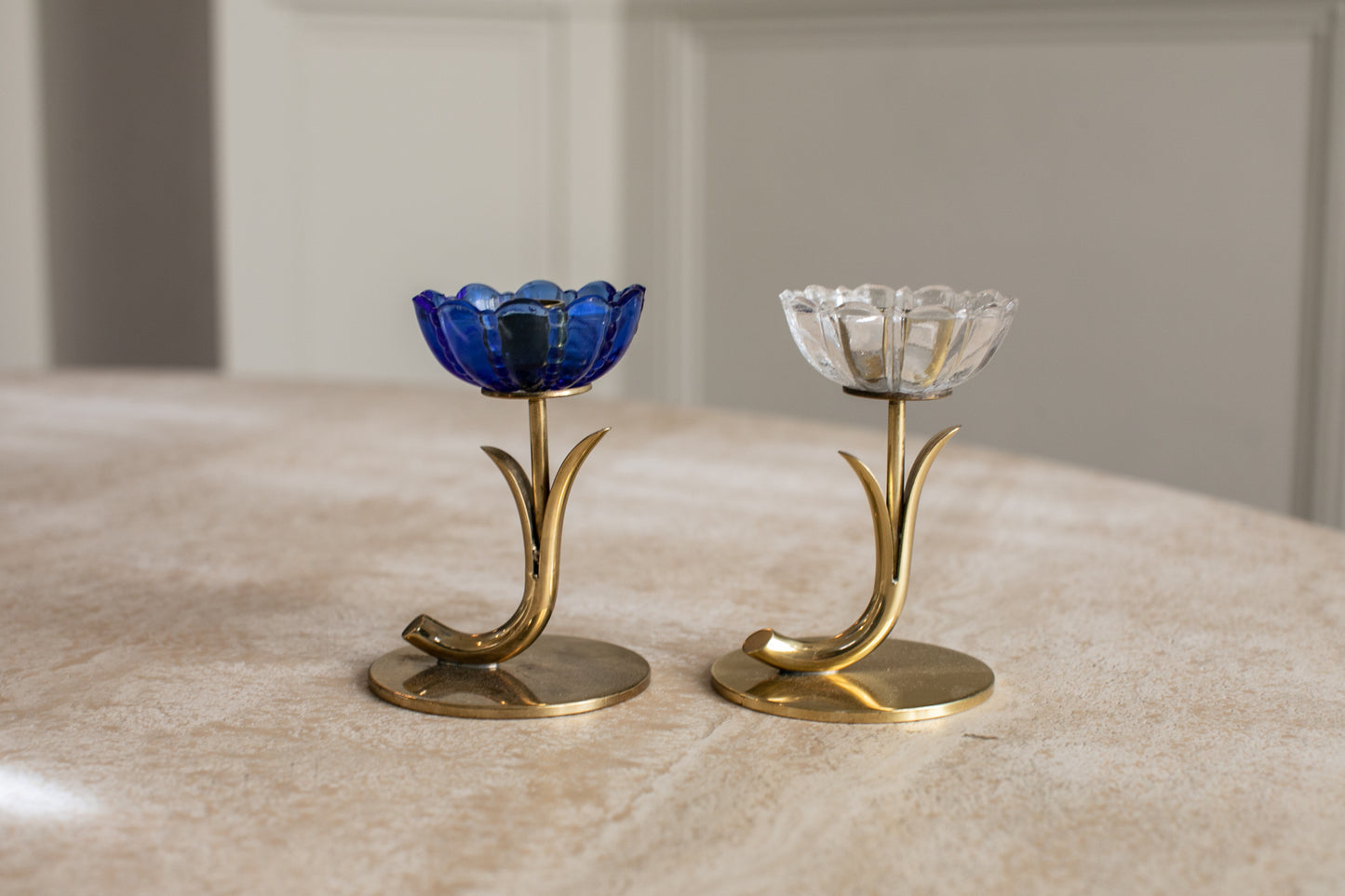 Ystad Metall Art Glass Flower Candlesticks